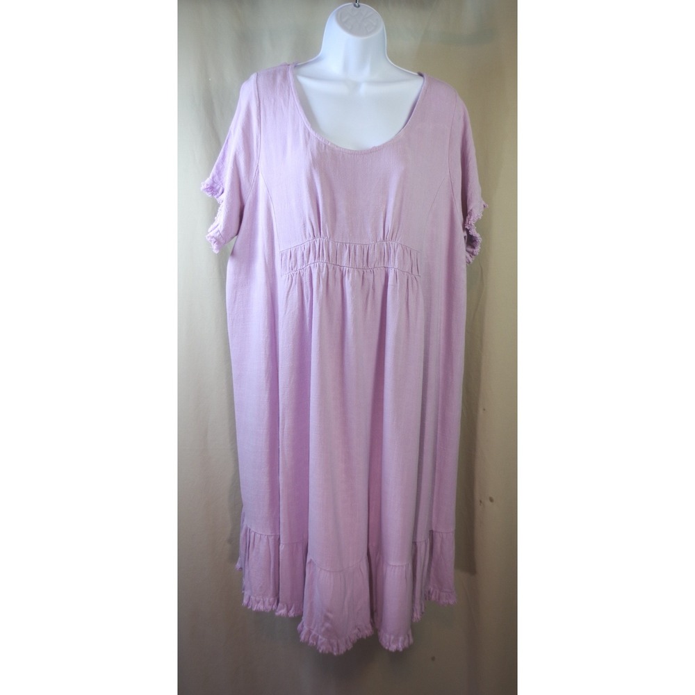 Umgee USA Woman's XL Lavender Linen Blend Frayed Ruffle Babydoll Dress